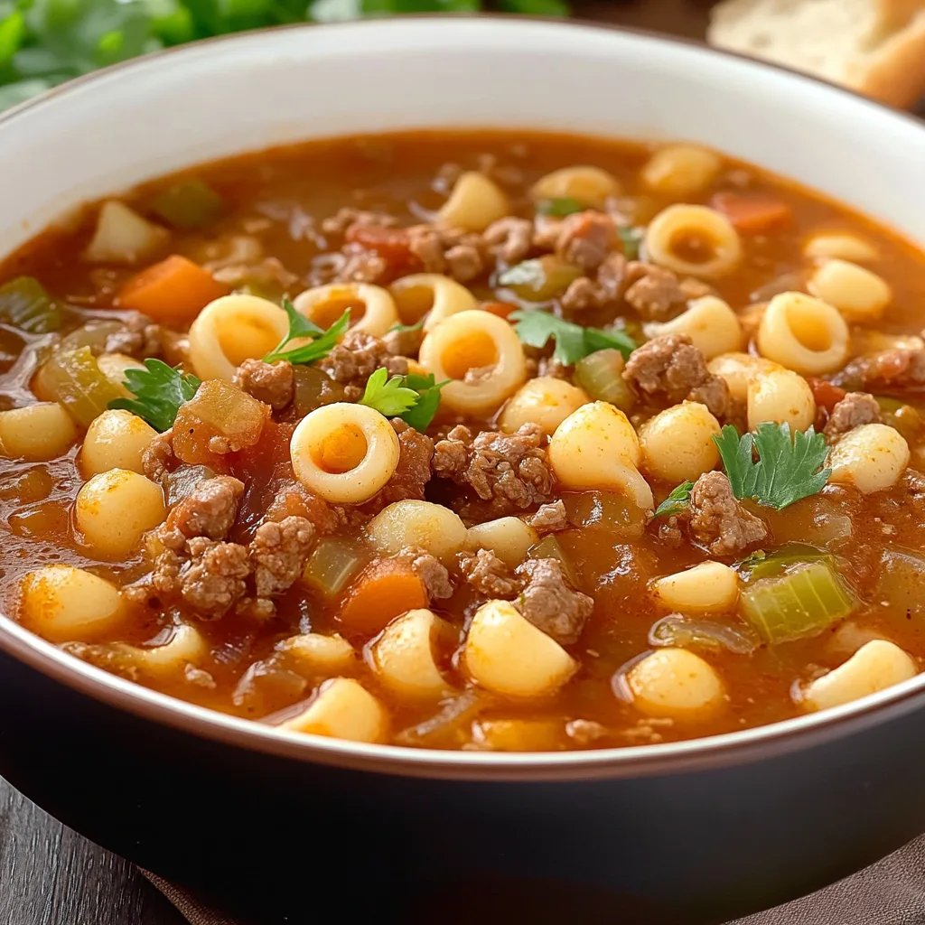 Mexican Shells and Beef Soup