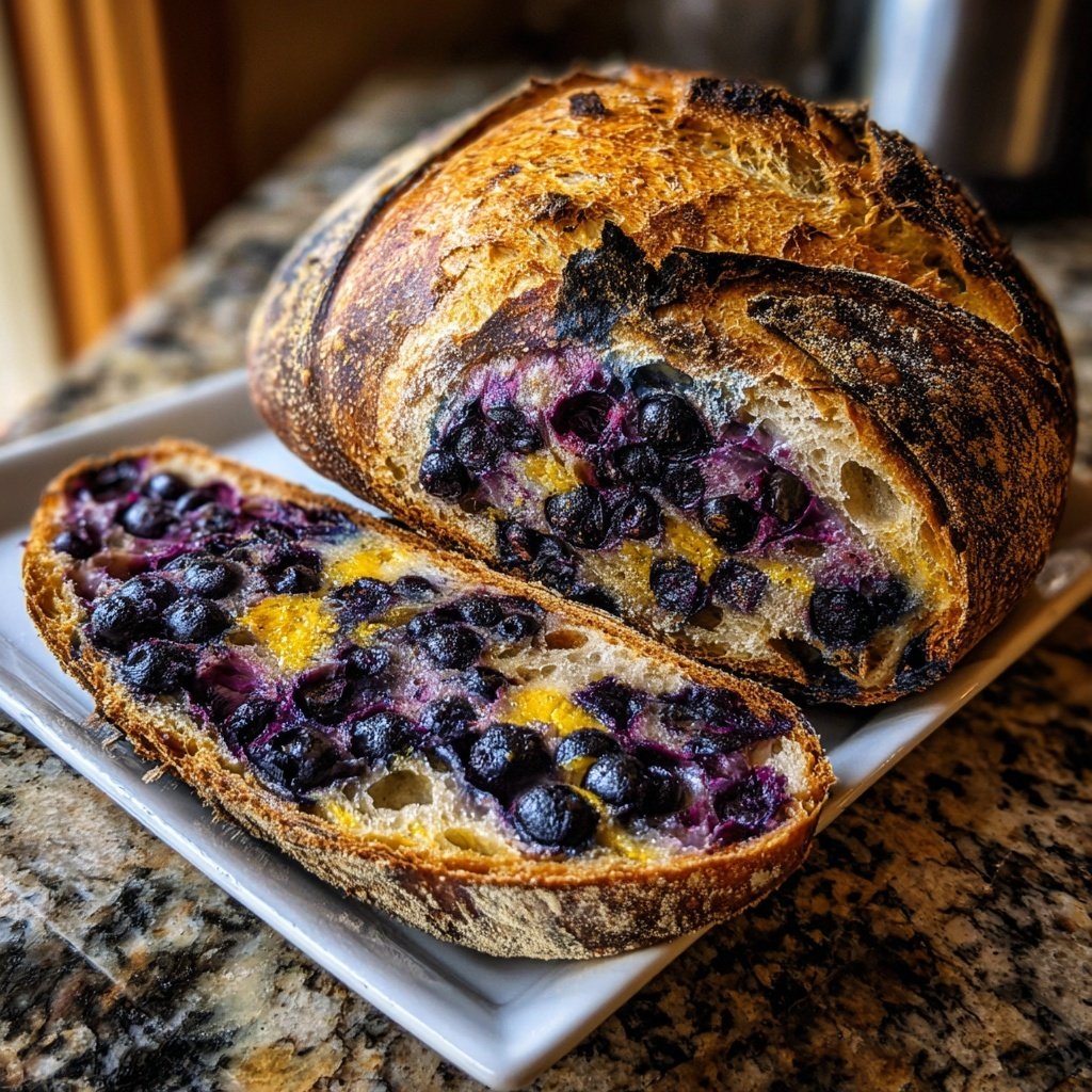 Lemon Blueberry Sourdough with Mascarpone Swirl