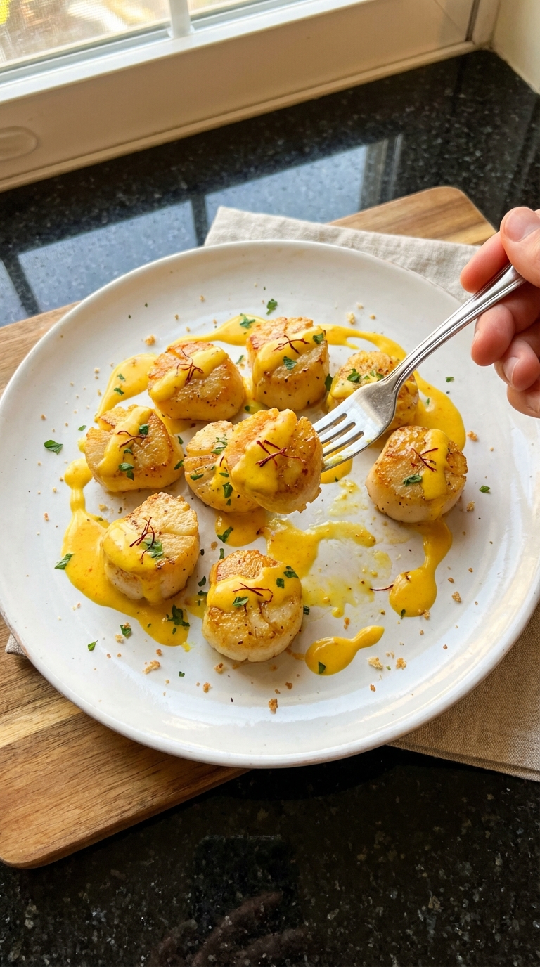 Saffron Cream Seared Scallops