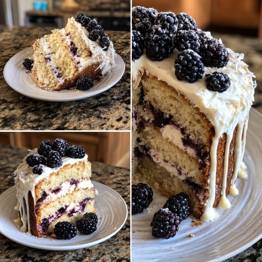 Coconut Vanilla Blackberry Cake