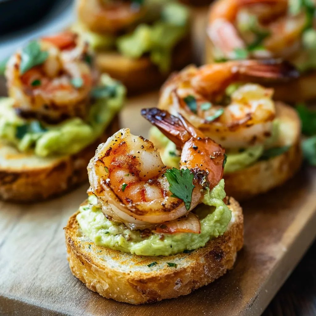Garlic Shrimp Crostini with Avocado