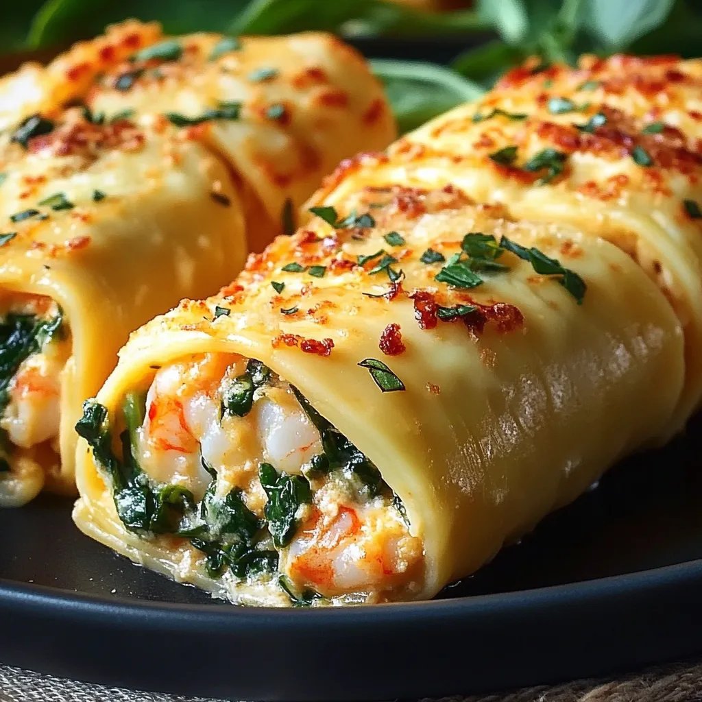 Shrimp and Spinach Stuffed Pasta Rolls