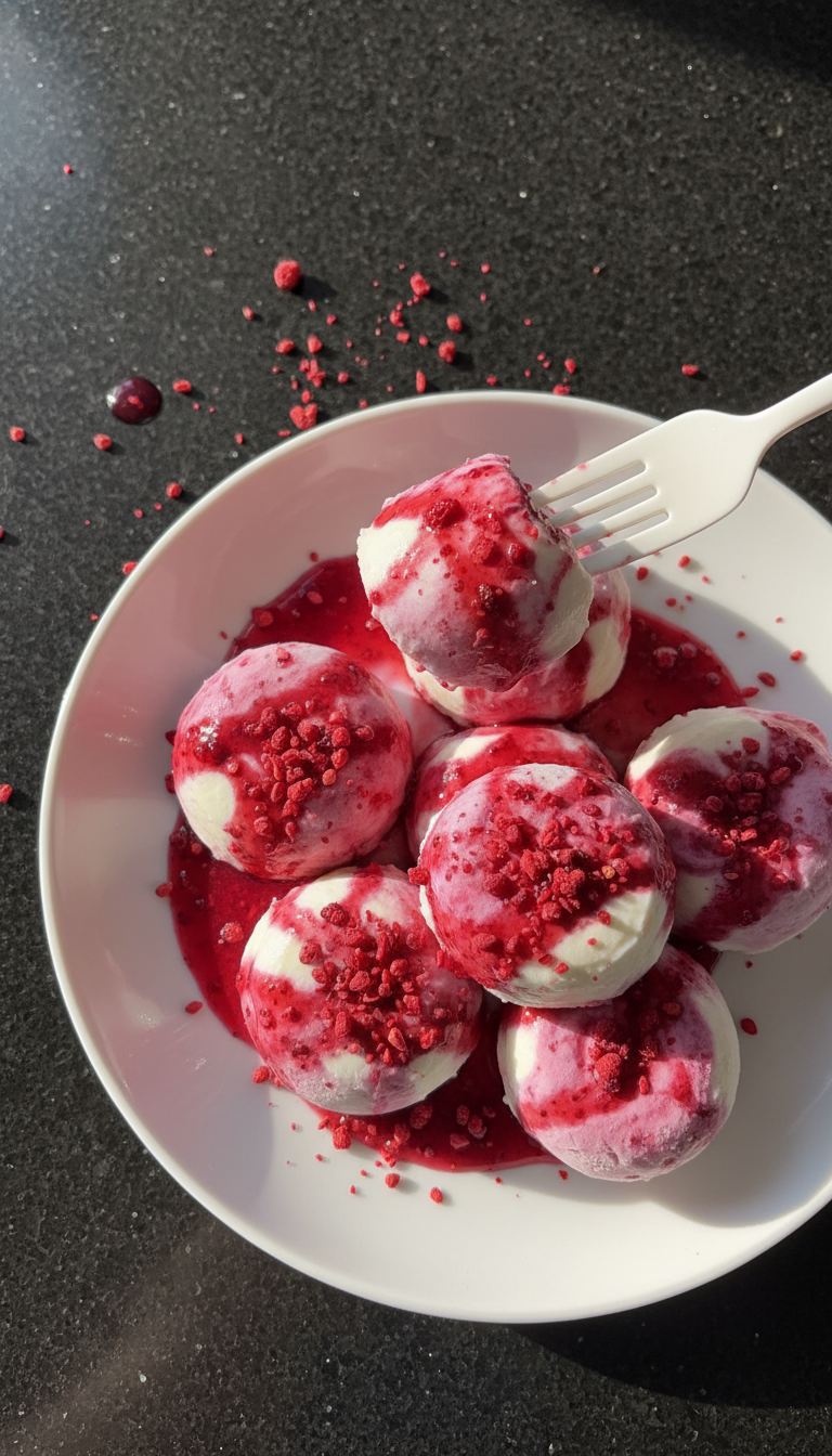 Raspberry Swirl Frozen Yogurt Bites