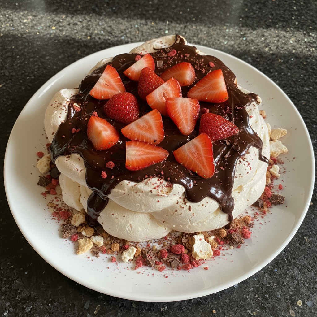 Stunning Strawberry Chocolate Pavlova