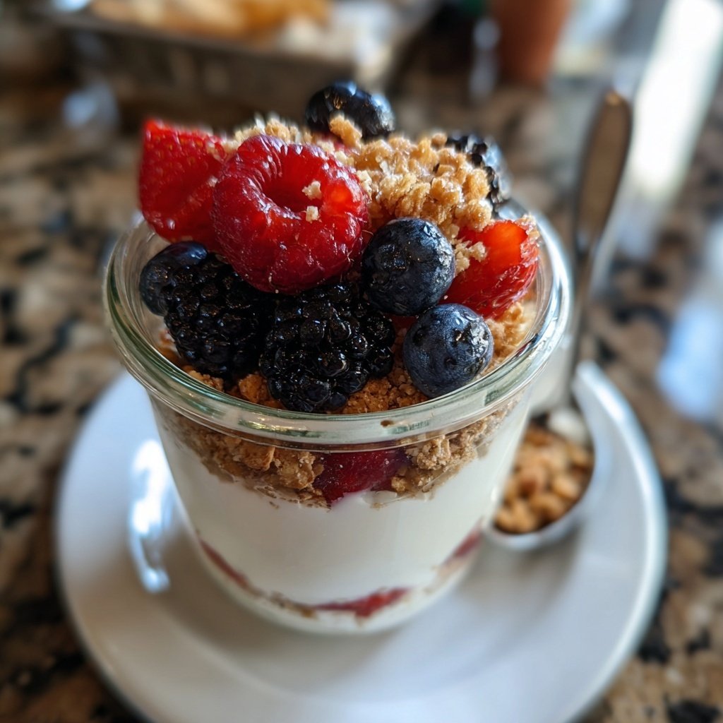 Greek Yogurt Breakfast Parfait with Granola and Berries​